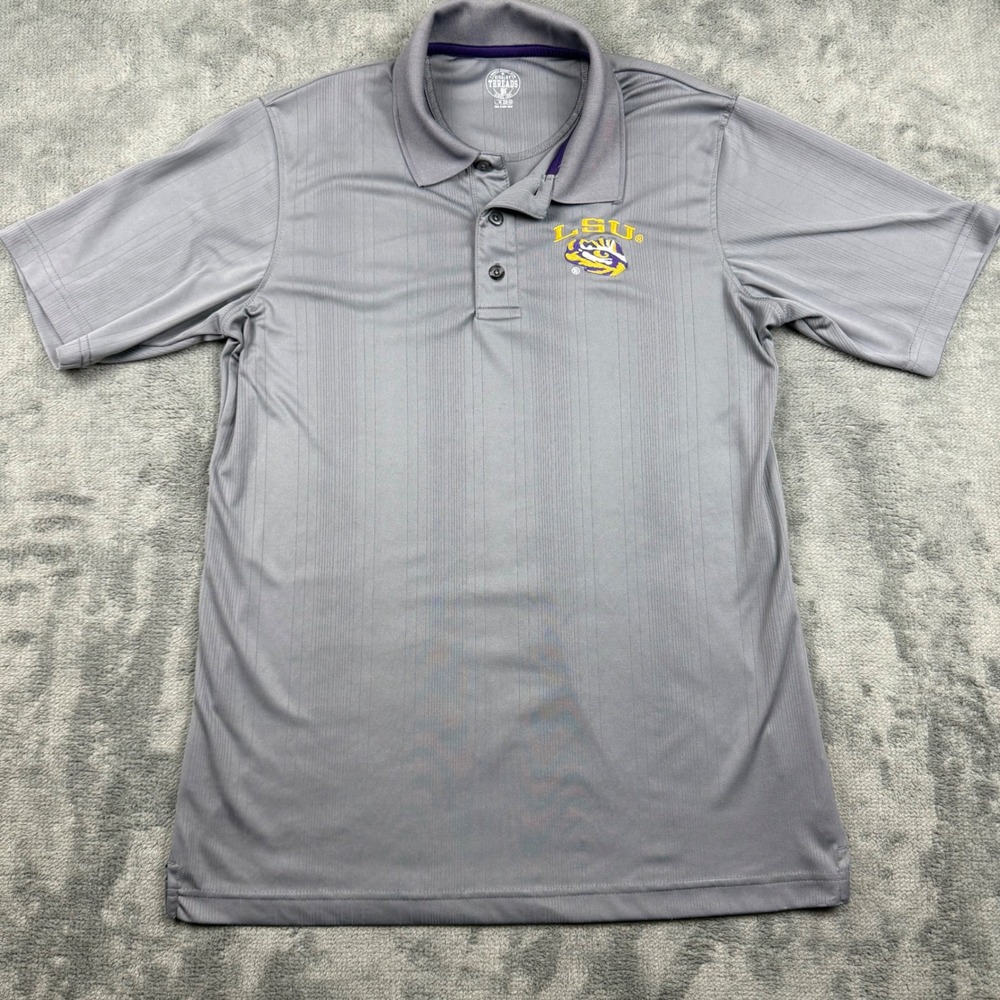 Rivalry Threads LSU Tigers Polo Shirt Mens Medium Grey Short Sleeve Performance